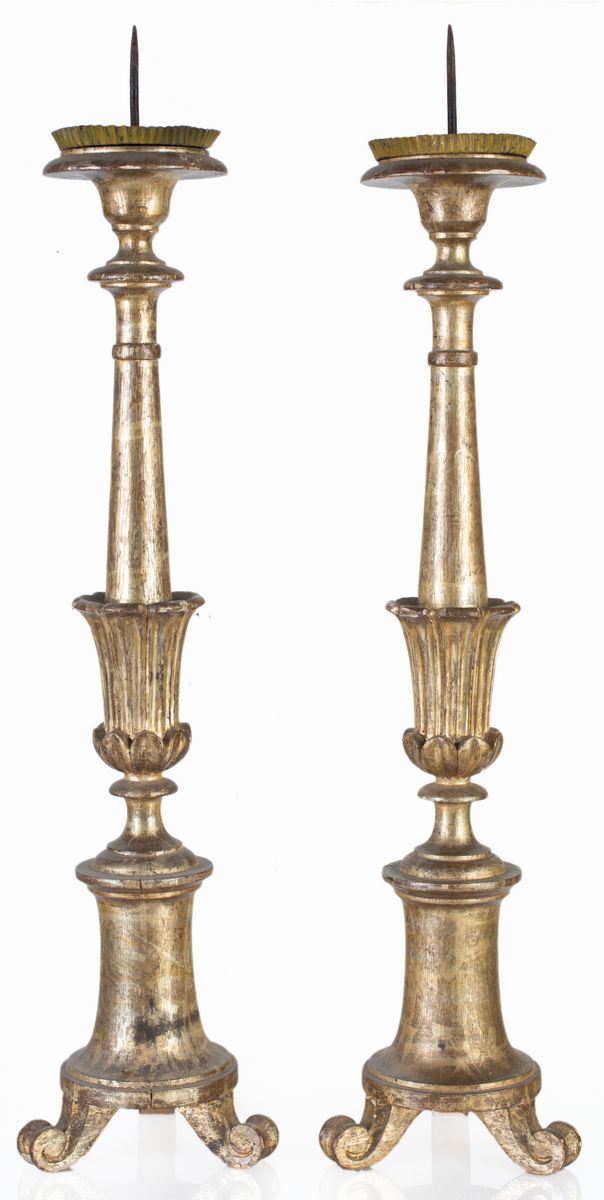 Coppia di Torciere in Legno Dorato, Fine del XIX/inizi XX Secolo
