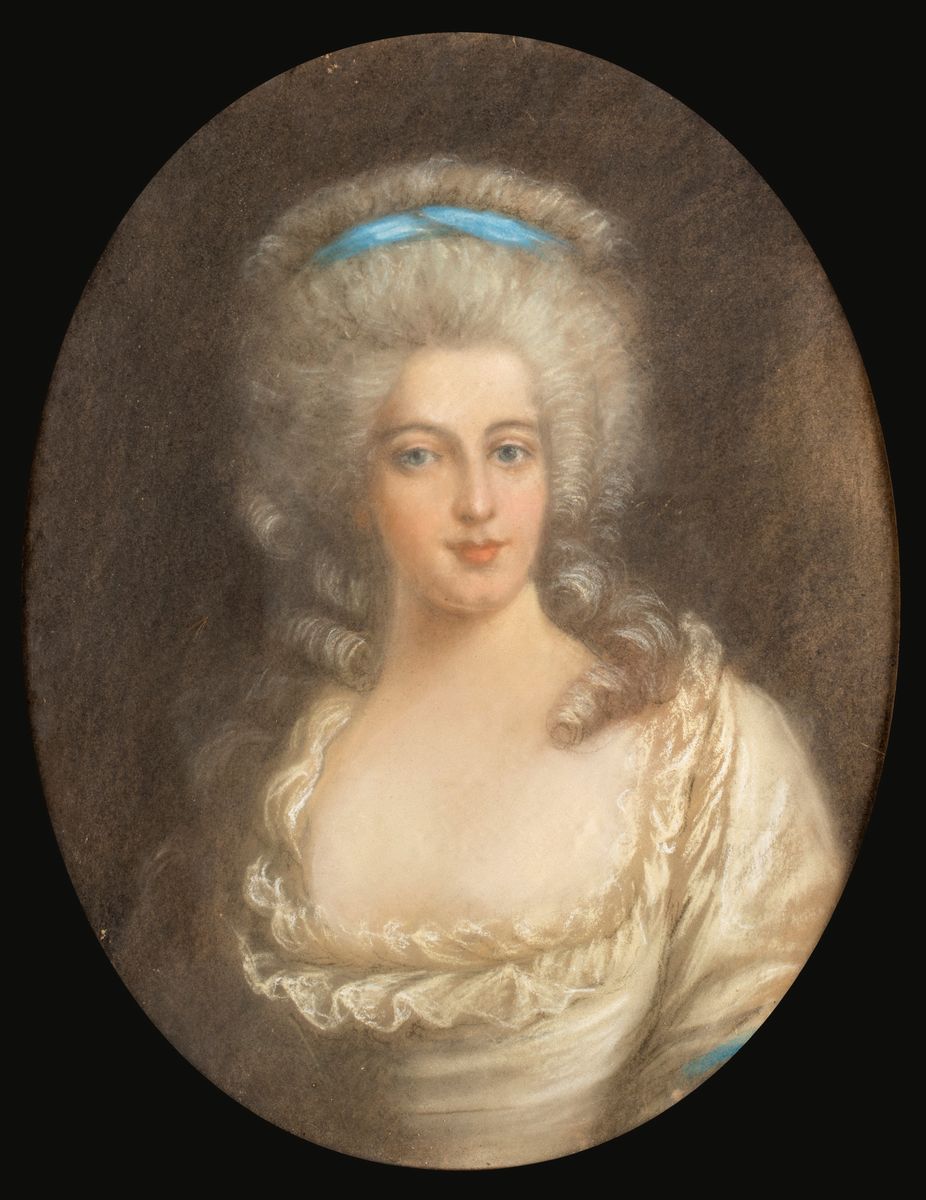Anonimo del XVIII Secolo - A) Ritratto di Gentildonna in Abito Bianco B) Ritratto di Gentildonna ...