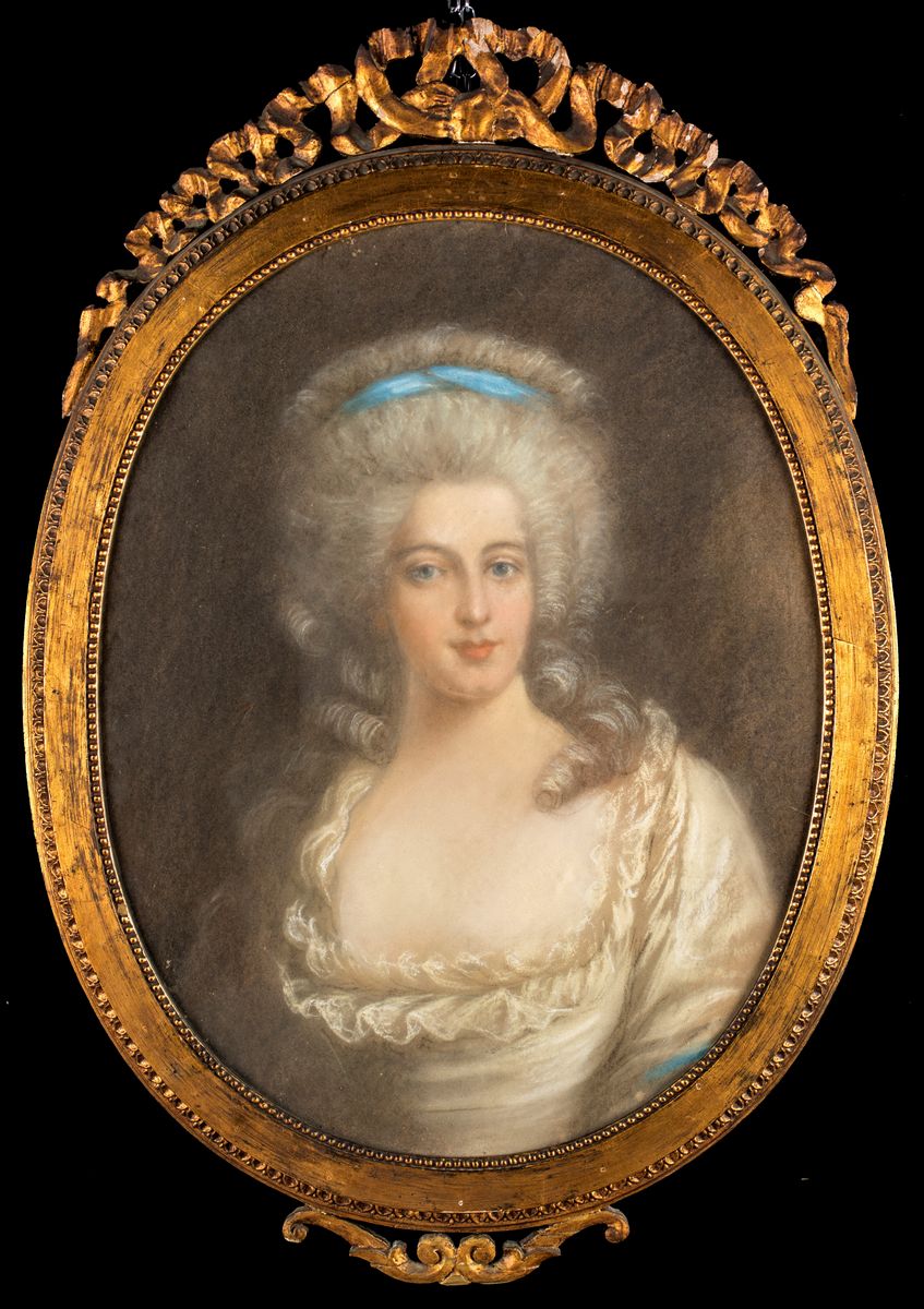 Anonimo del XVIII Secolo - A) Ritratto di Gentildonna in Abito Bianco B) Ritratto di Gentildonna ...