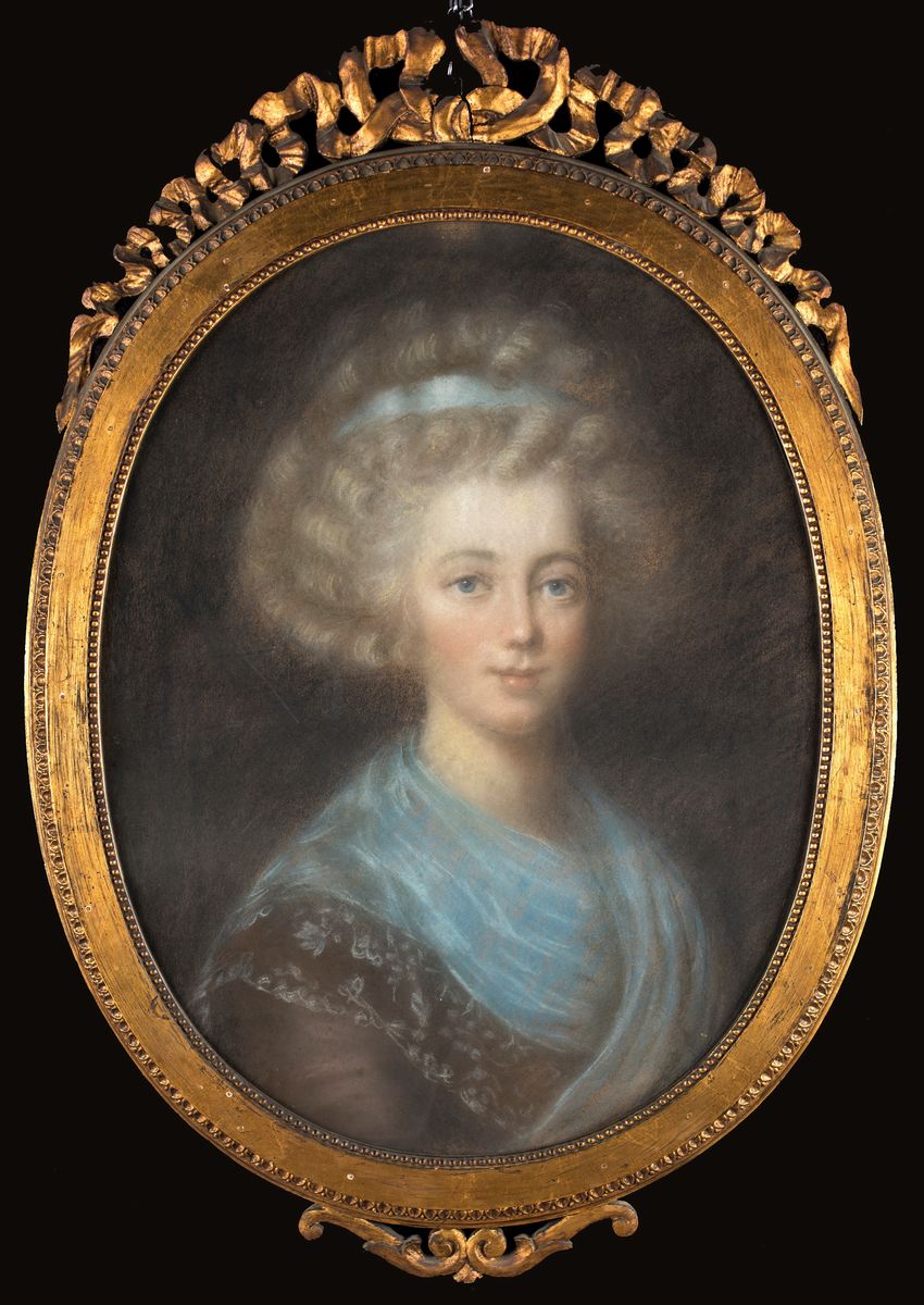Anonimo del XVIII Secolo - A) Ritratto di Gentildonna in Abito Bianco B) Ritratto di Gentildonna ...