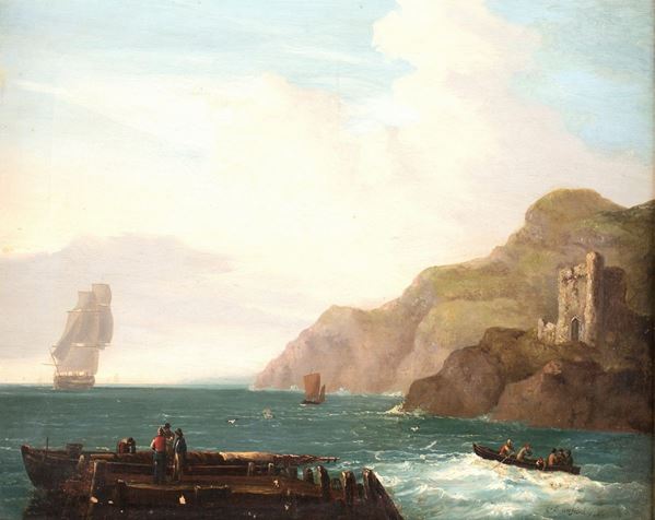 Pittore del XIX secolo - Marina con veliero