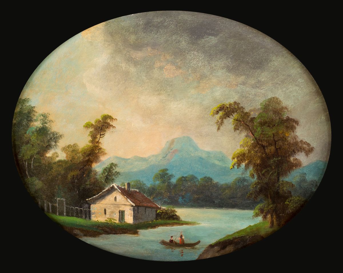 Pittore del XIX/XX Secolo - A) Paesaggio Fluviale con Casolare B) Paesaggio Montano con Figure