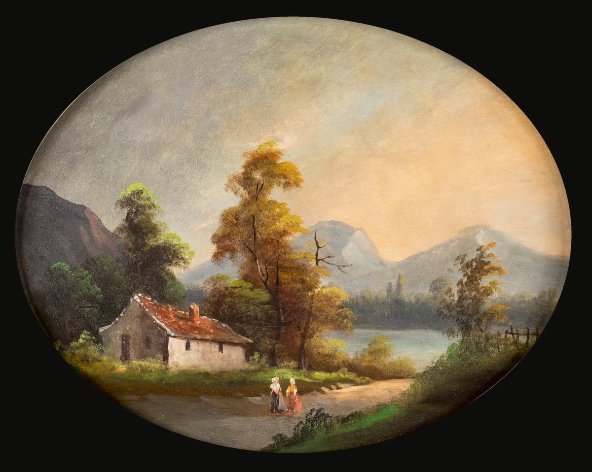 Pittore del XIX/XX Secolo - A) Paesaggio Fluviale con Casolare B) Paesaggio Montano con Figure