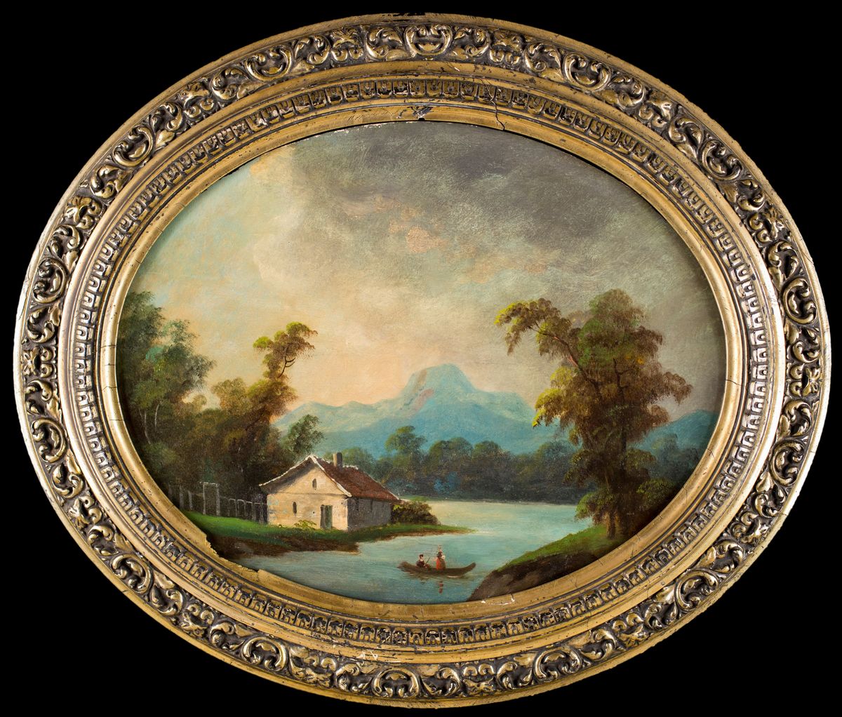 Pittore del XIX/XX Secolo - A) Paesaggio Fluviale con Casolare B) Paesaggio Montano con Figure