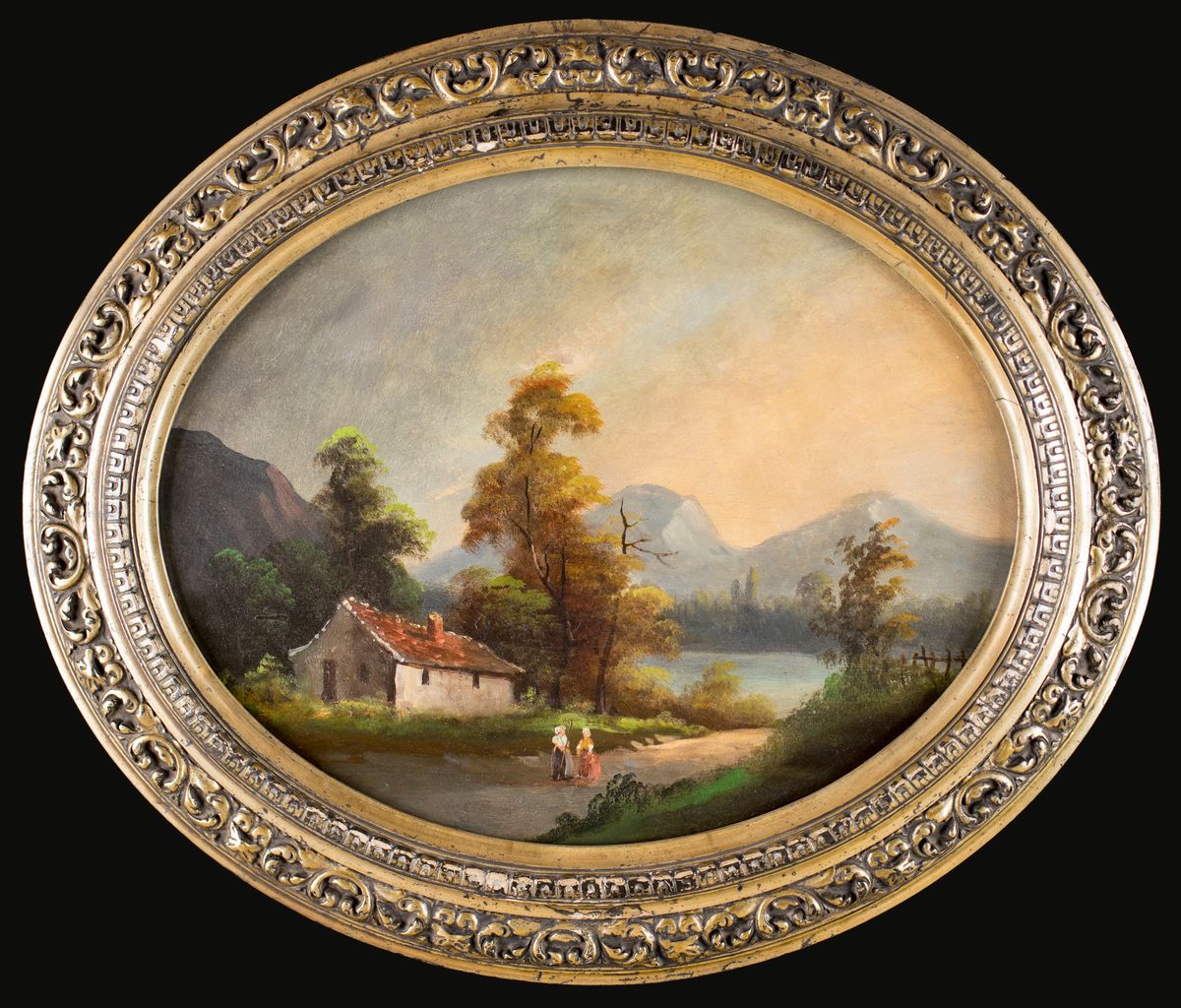 Pittore del XIX/XX Secolo - A) Paesaggio Fluviale con Casolare B) Paesaggio Montano con Figure