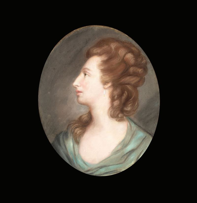 Pittore del XIX/XX Secolo - Profilo di Donna con Orecchini a Goccia