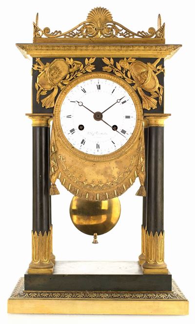 Pendola a Portico in Bronzo Brunito e Dorato, Francia, XIX Secolo