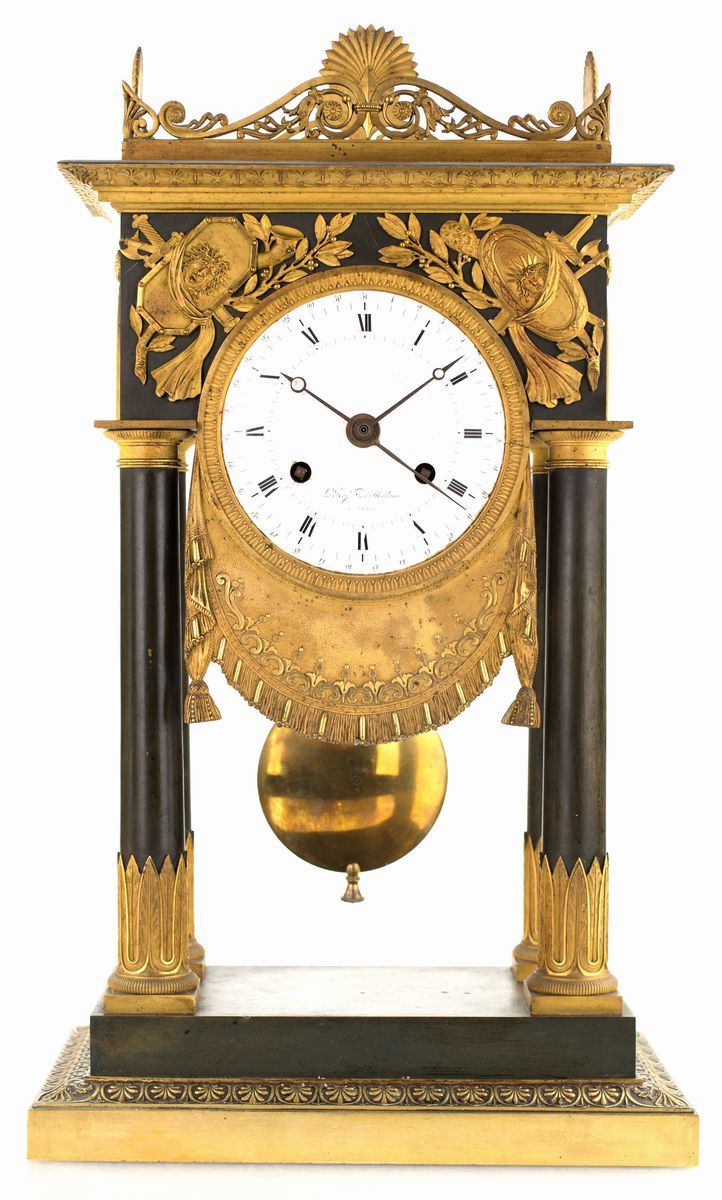 Pendola a Portico in Bronzo Brunito e Dorato, Francia, XIX Secolo