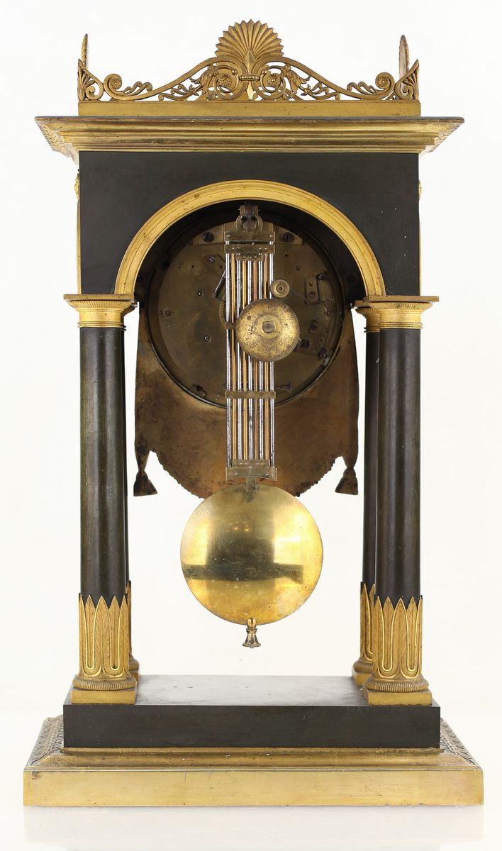 Pendola a Portico in Bronzo Brunito e Dorato, Francia, XIX Secolo