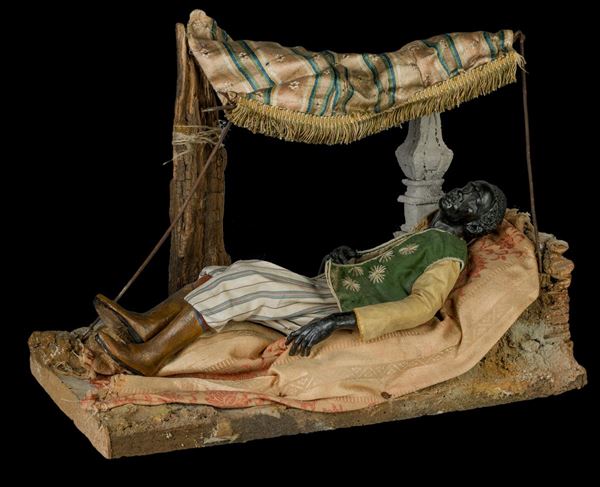 Dormiente moro sotto una tenda  - Asta Fine Antiques -  Pastori del Presepe Napoletano - Casa d'Aste Arcadia
