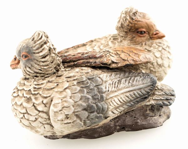 Coppia di piccioni in terracotta policroma  - Asta Fine Antiques -  Pastori del Presepe Napoletano - Casa d'Aste Arcadia
