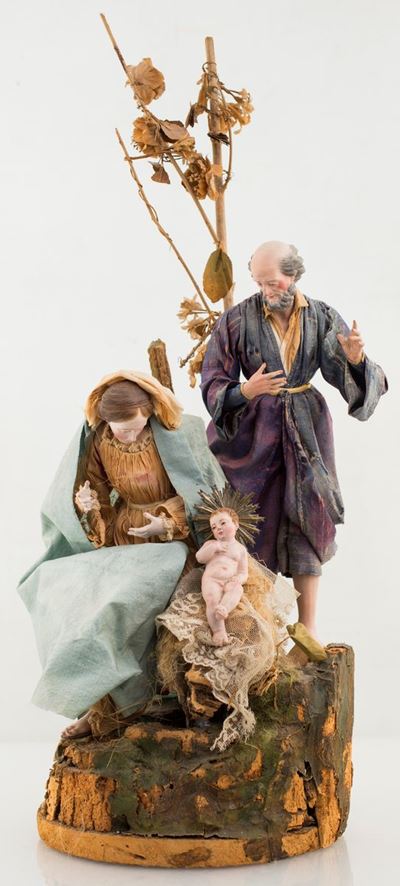 Gruppo della Natività su Scoglio in Legno e Sughero