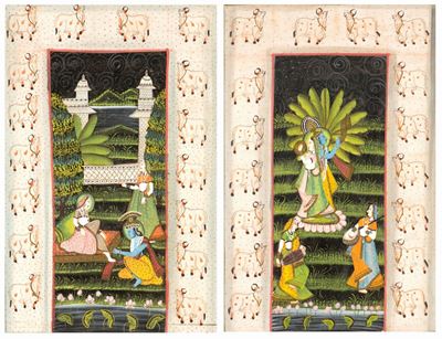 Coppia di Dipinti su Seta, India, XX Secolo