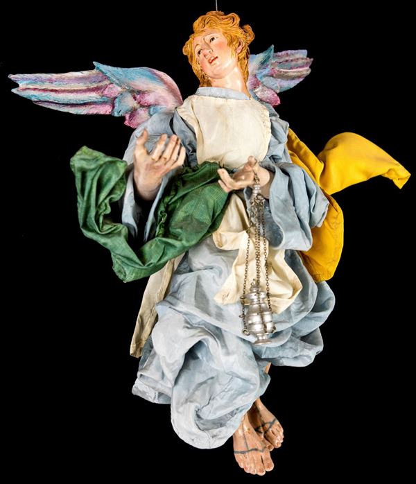 Antica figura da presepe: angelo con turibolo  - Asta Antiquariato - Arredi, Argenti, Dipinti Antichi e del XIX secolo - Casa d'Aste Arcadia