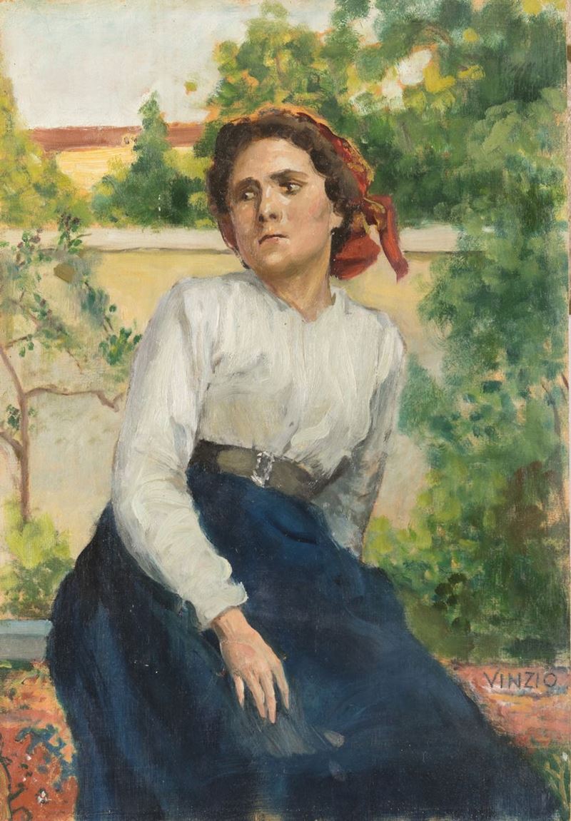 Giulio Cesare Vinzio - Ritratto di Donna con Fazzoletto Rosso in Testa