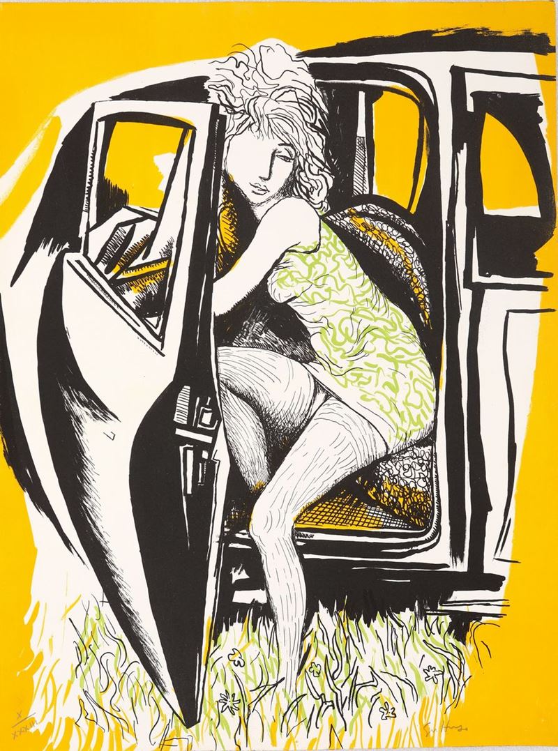 Renato Guttuso - Ragazza che Scende Dall'auto