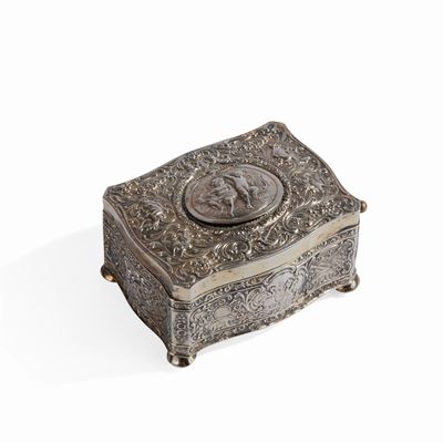 Boite à Musique in Argento Sterling con Automa Canoro, Germania, Seconda Metà del XIX S...