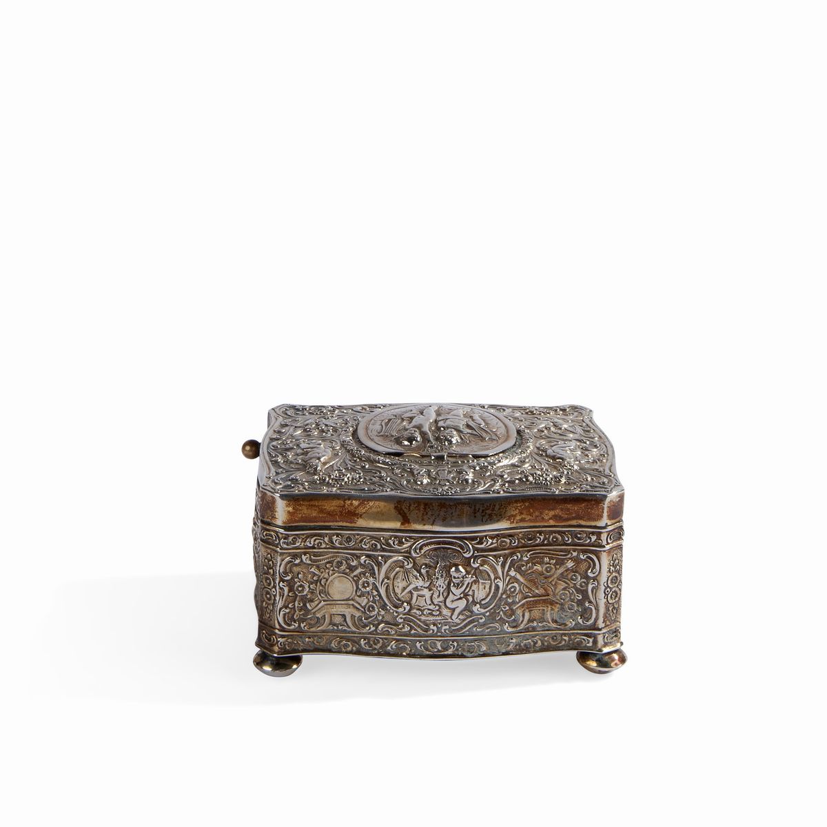 Boite à Musique in Argento Sterling con Automa Canoro, Germania, Seconda Metà del XIX S...