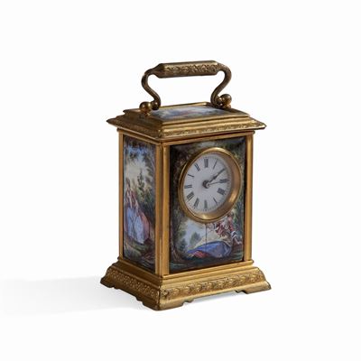 Modello di Cappuccina in Ottone Dorato con Placchette in Smalto, Austria, Metà del XIX Secol...