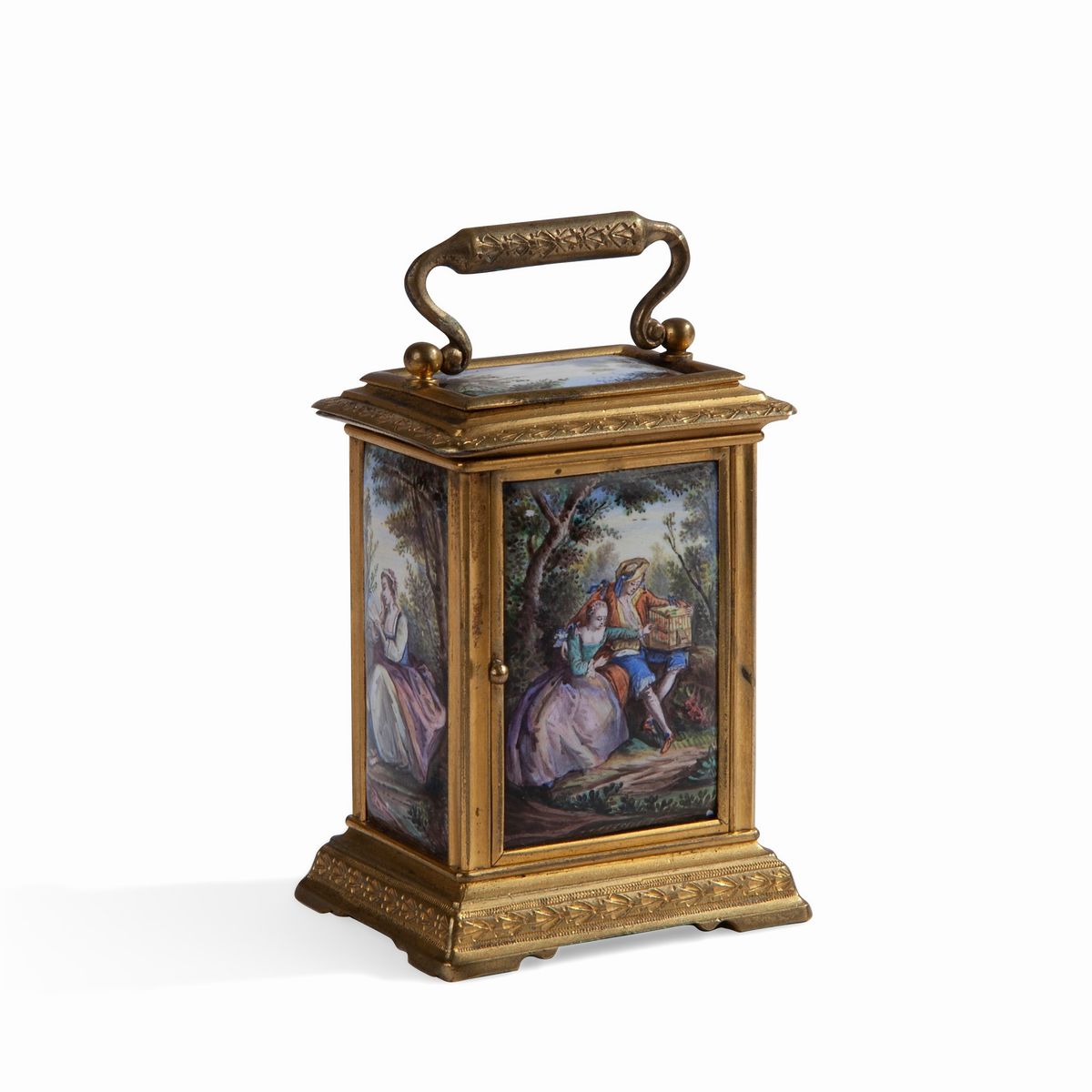 Modello di Cappuccina in Ottone Dorato con Placchette in Smalto, Austria, Metà del XIX Secol...