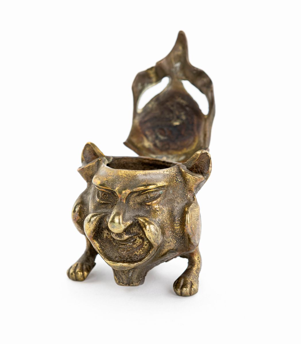 Piccolo Bruciaprofumi Antropomorfo in Bronzo Dorato, Fine del XIX Secolo