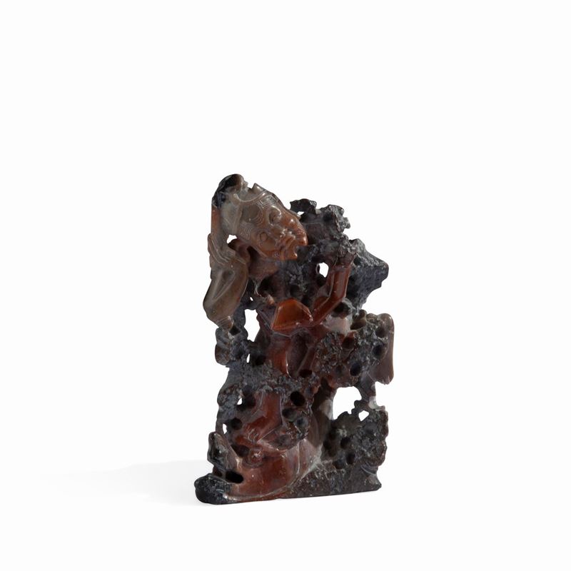 Intaglio in Pietra Dura Rossa e Nera, Cina, XX Secolo