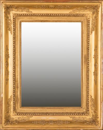 Cornice Impero in Legno Dorato con Specchio, XIX Secolo
