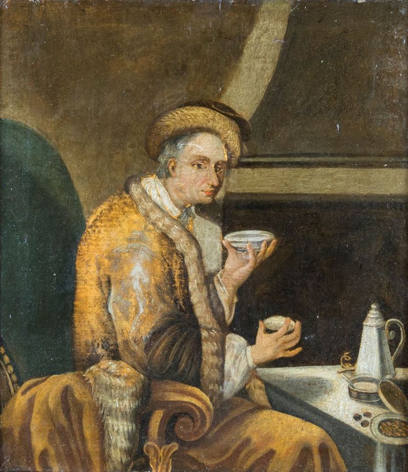 Pittore del XVIII Secolo - Personaggio Rinascimentale a Tavola
