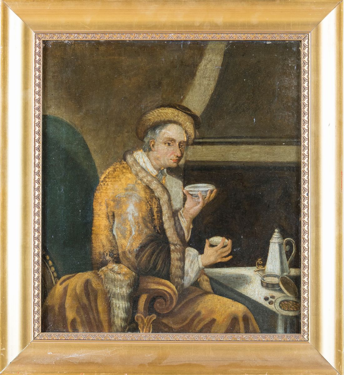 Pittore del XVIII Secolo - Personaggio Rinascimentale a Tavola