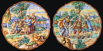 Coppia di Piatti in Maiolica di Castelli, Ceramista G. Giunti