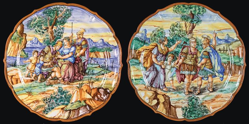 Coppia di Piatti in Maiolica di Castelli, Ceramista G. Giunti