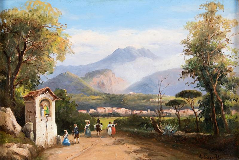 Achille Carrillo - Paesaggio con Figure - Cava dei Tirreni