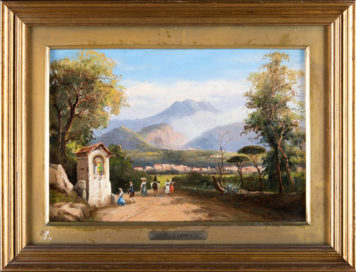 Achille Carrillo - Paesaggio con Figure - Cava dei Tirreni