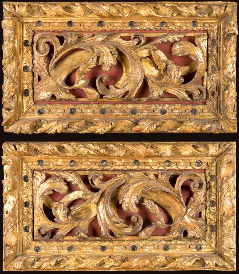 Coppia di Fregi in Legno Dorato, XVII Secolo