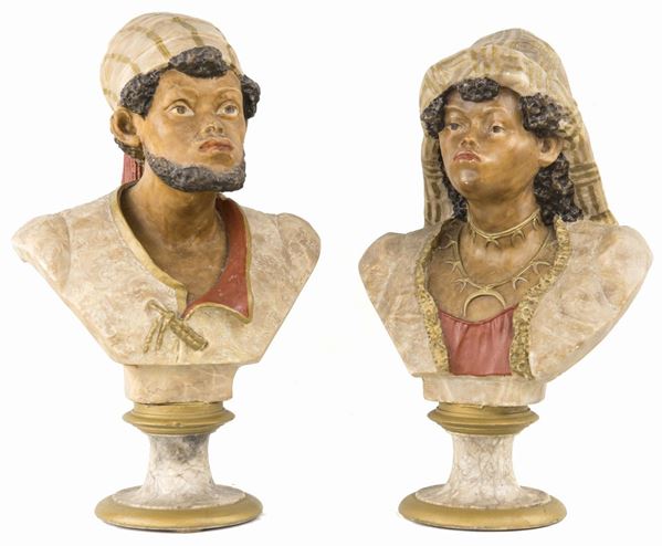 Coppia di busti in alabastro, met&#224; del XIX secolo