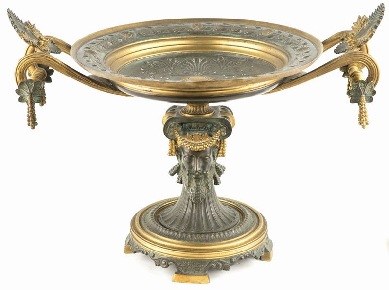 Alzata in Bronzo Patinato e Dorato, Metà del XIX Secolo