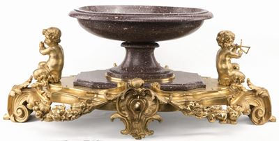 Centrotavola in Porfido Rosso e Bronzo Dorato, Francia, XIX Secolo