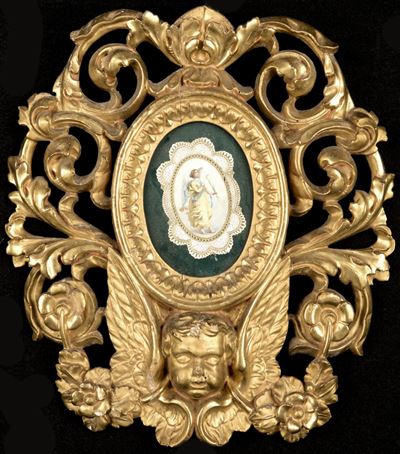 Piccola Cornice in Legno Intagliato e Dorato, XVIII Secolo