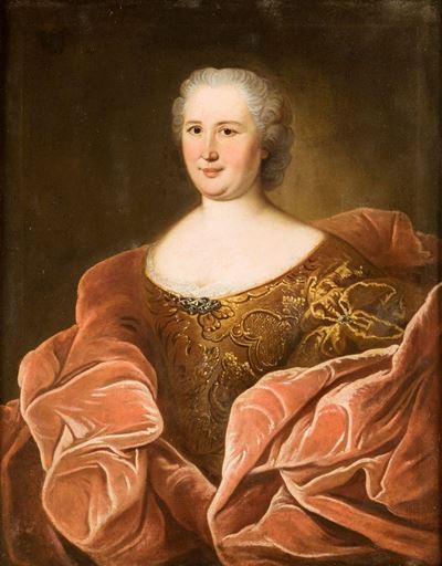 Ritratto di Gentildonna con Morbida Stola in Velluto Rosso