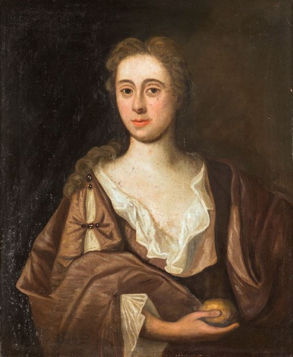 Pittore del XVIII secolo - Ritratto di gentildonna con pomo