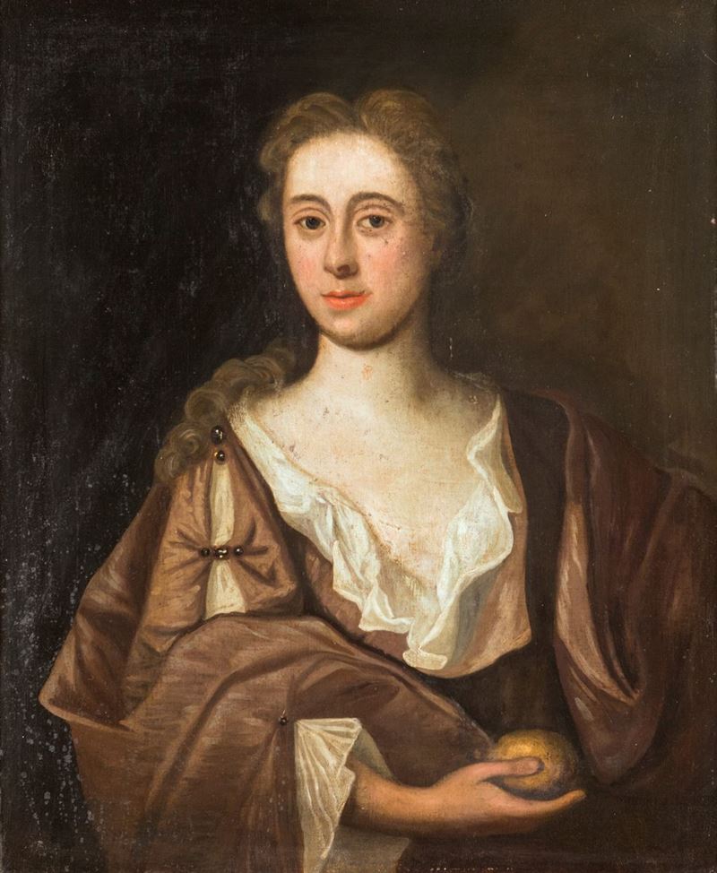 Pittore del XVIII Secolo - Ritratto di Gentildonna con Pomo