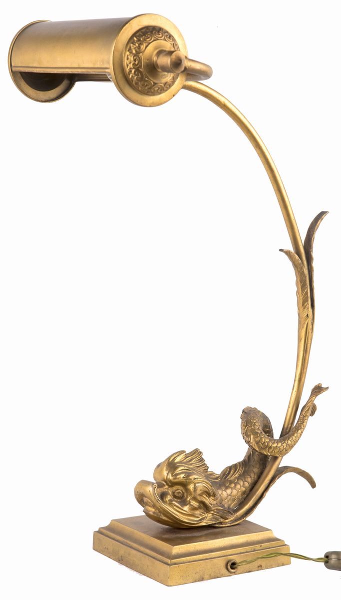 Lampada da Scrivania in Metallo Dorato, Inizio del XX Secolo