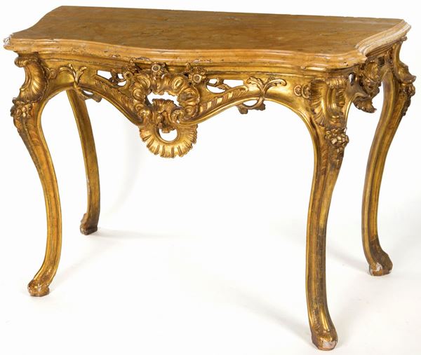 Console Luigi XV in legno dorato a mecca, met&#224; del XVIII secolo