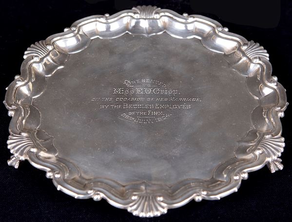 Salver in argento 925/1000, citt&#224; di Sheffield, 1901, argentieri T.B. e S