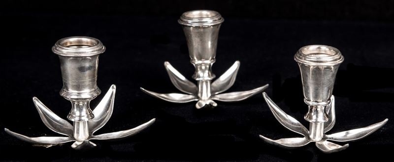 Tre Piccoli Candelieri da Tavola in Argento