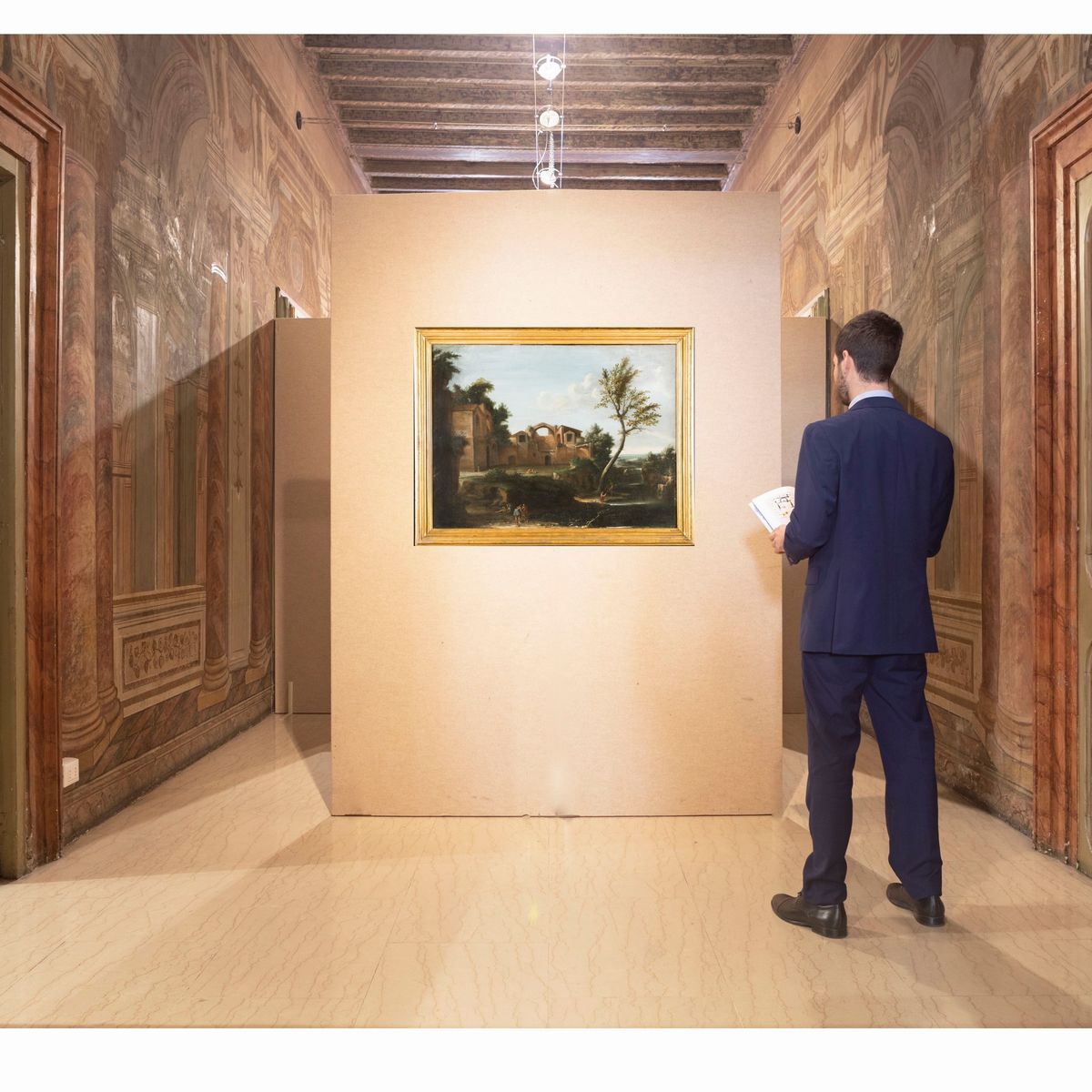 Pittore Romano del XVIII Secolo - Paesaggio con Edifici e Figure