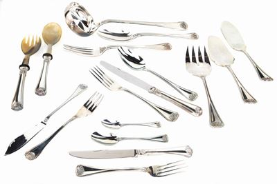Servizio di Posate in Argento 800 per Dodici Posti, Argentiere Ricci, Modello Cellini
