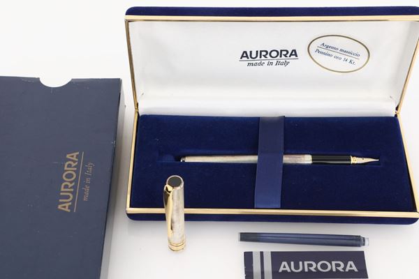 Aurora, penna stilografica in argento 925 con particolari dorati