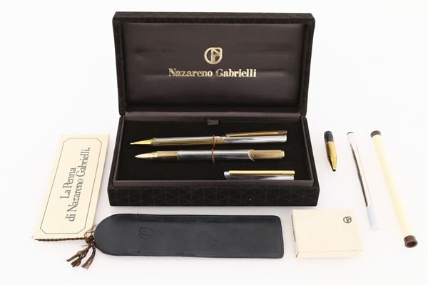 Nazareno Gabrielli, penna stilografica e penna a sfera in metallo placcato oro