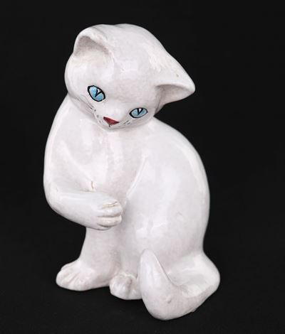 Gatto in Ceramica Policroma, Manifattura Italiana
